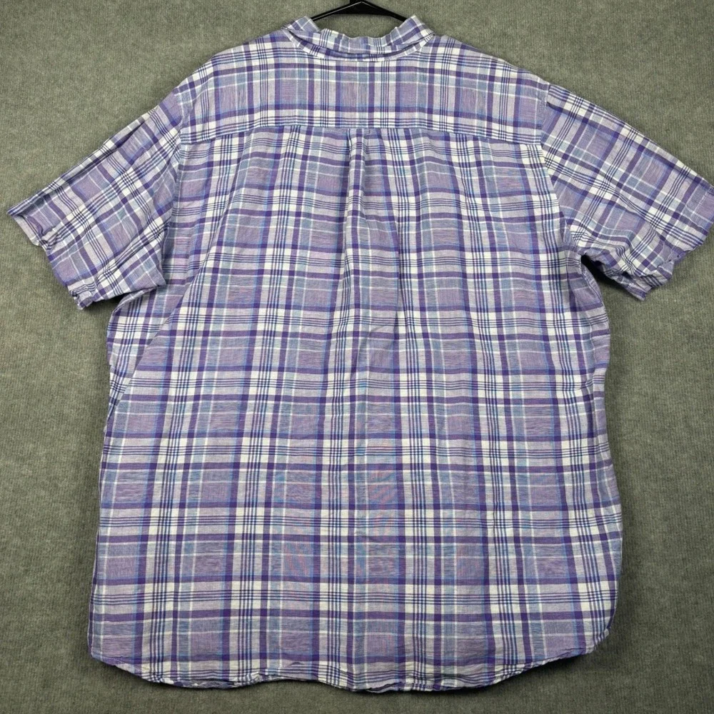 Chaps Linen Cotton Short Sleeve Plaid Button Down Shirt‎ XXL Purple